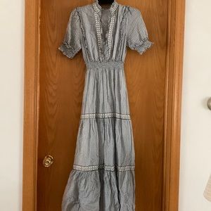 Max Studio Size M Boho Maxi Fall Floral Dress Ruffled Ruched as is see photos